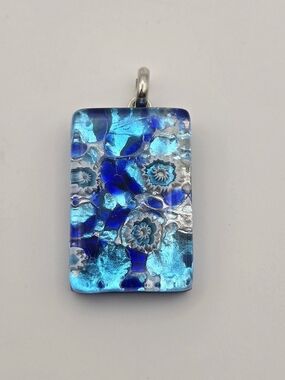 Authentic Murano Glass Millefiori Pendant – Made in Italy Cobalt & Aqua
